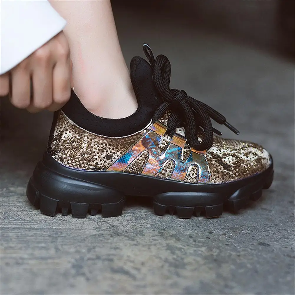 DORATASIA/Новинка; роскошные женские кроссовки из натуральной кожи; коллекция года; модные женские туфли на плоской подошве с кристаллами; женская обувь для папы на платформе