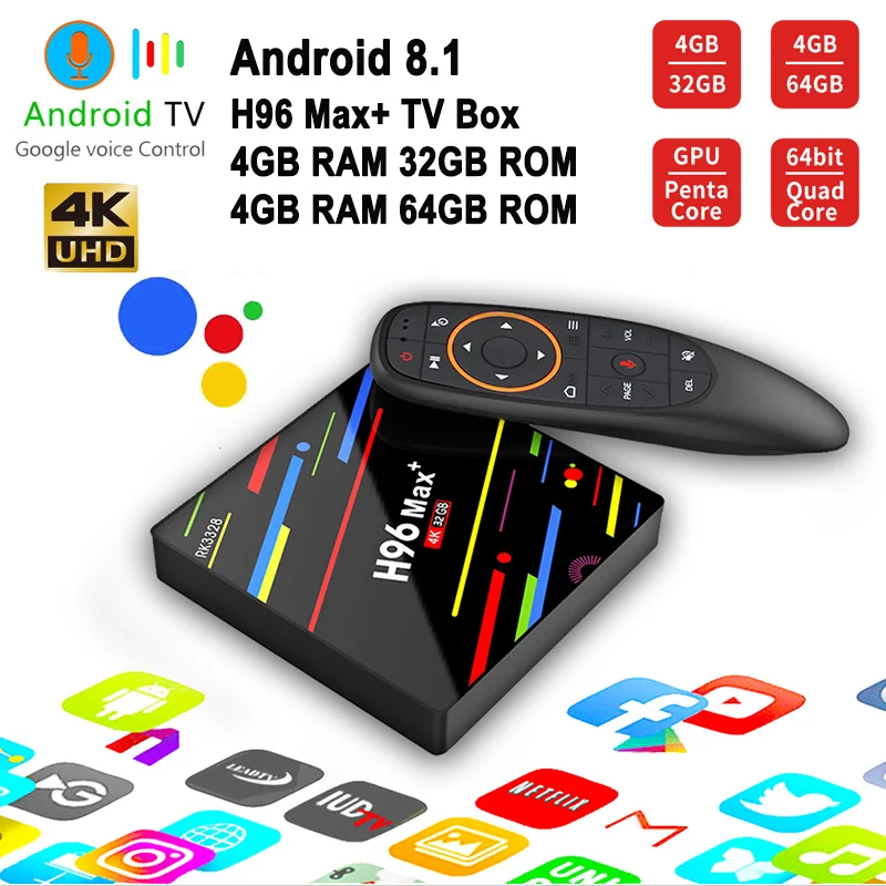 H96 Max Plus ТВ приставка Android 8,1 4 Гб ОЗУ 32 ГБ/64 Гб ПЗУ RK3328 ТВ приставка Поддержка 5G WiFi 4K HD Смарт медиаплеер H96