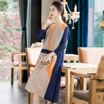 

Mid-length dress 2020 spring new women's fashion round neck loose printed dress