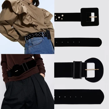 

ZA Black Leather Waist Belt 2019 Trendy Metal Oval Crystal Buckle Waistband New Belts for Women Luxury Design Brand Wholesale