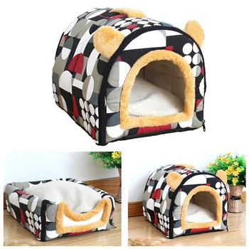 

Removable and Washable Folding Pet House Geometric Pattern Kitten Pet Kennel Portable Travel Basket Bag Suitable for Pets