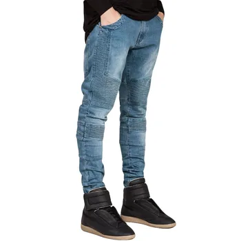 

2019 Men's Stretchy Ripped Skinny Biker Jeans Destroyed Slim Fit Denim Pants Mens Elastic Waist Harem Pants Men Jogger Clothes