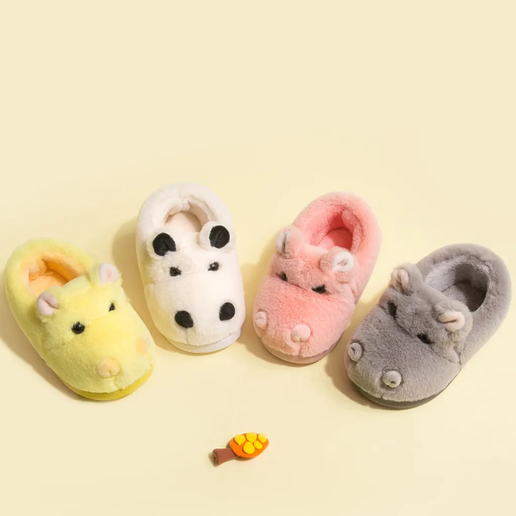 Children Kids Baby Girls Shoes Cute Indoor Cartoon Flock Winter Warm Casual Shoes Slip-on Solid Comfort Baby Slippers Girls