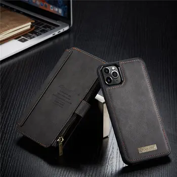 

Flip Zipper Coques For iPhone 11 Pro Max Wallet Case 2 in 1 Detachable Genuine CLeather Magnetic Flip over Case For iPhone 11