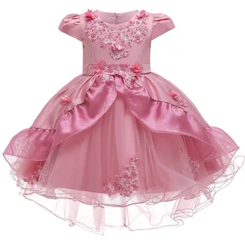 

Flower Girl Dress Fluffy Formal Dresses Girls First Communion Dresses Kids Girl Birthday Party Elegent Embroidery Dress