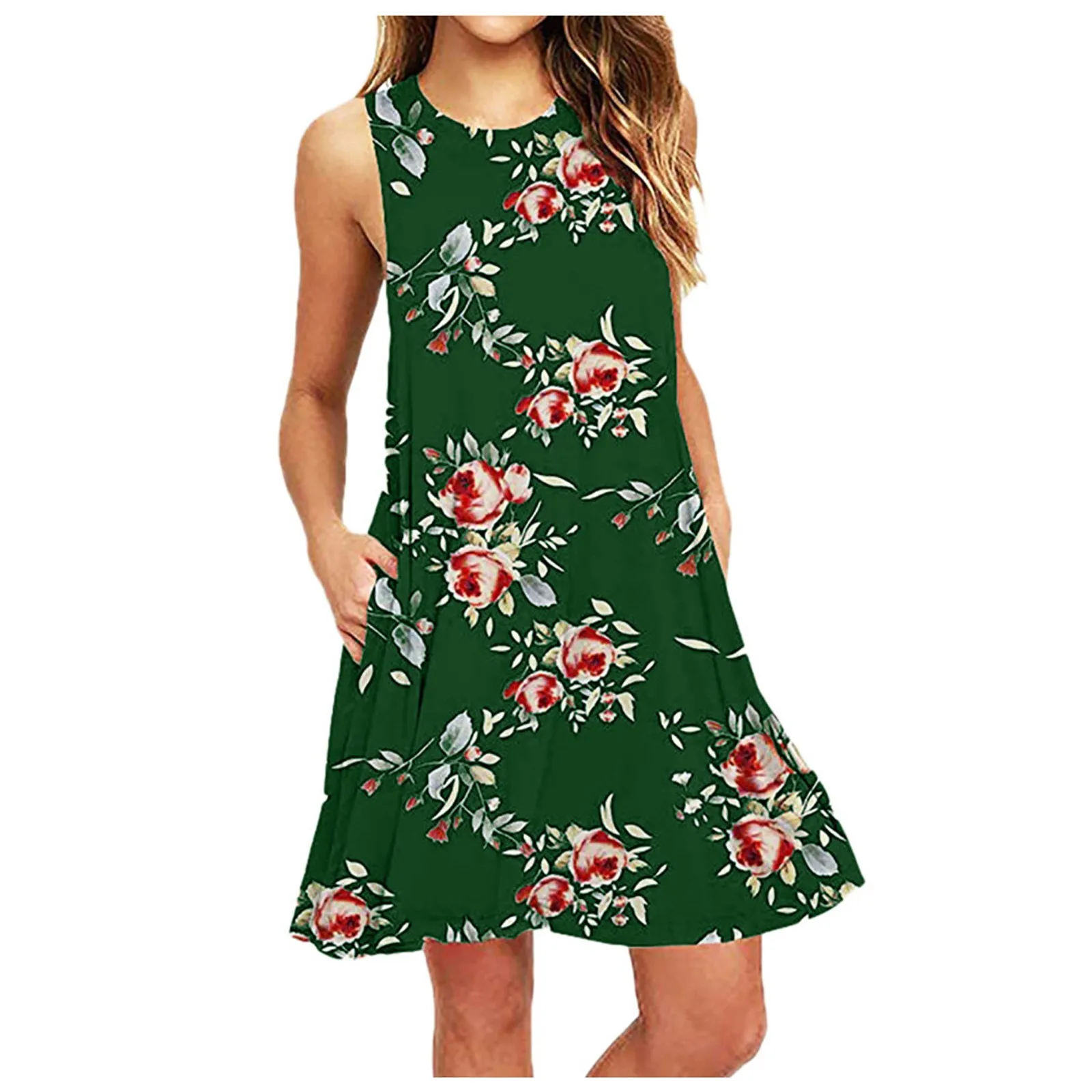 Summer Women's Casual Dresses Vintage Round Neck Loose Print Sleeveless Ladies Tank Dress Knee-Length Elegant Mujer Vestido 2