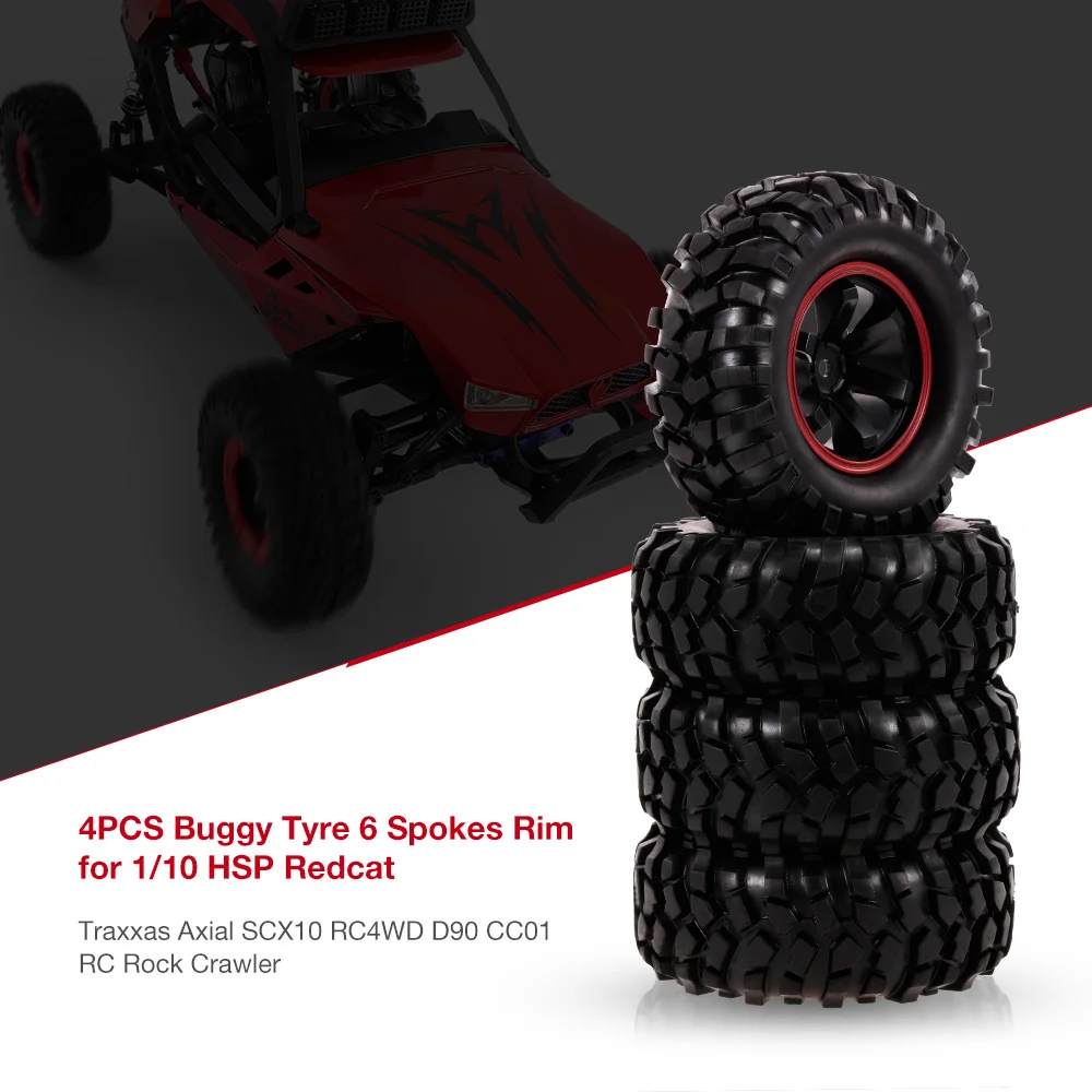 

4PCS 1/10 RC Buggy Tyre 6 Spokes Rim for 1/10 HSP Redcat Traxxas Axial SCX10 RC4WD D90 CC01 RC Rock Crawler Off-Road Car Truck