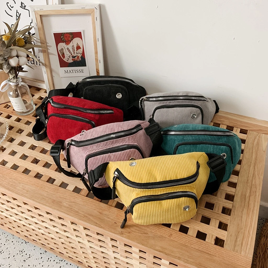 Aelicy Waterproof Waist Bag Men Female Corduroy Functional Money Phone Belt Belt Bag With 2 Zipper Bags Large Capacity 1024