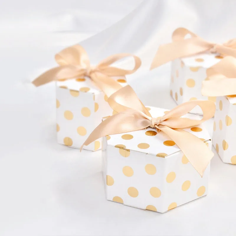 

100pcs Gold Foil Polka dots Souvenir Gift Boxes Small Chocolate Boxes Paper Candy Box Packaging Wedding Event & Party Supplies