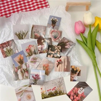 

40Pcs/pack Korean Ins Beautiful Tulip Flower Stickers Scrapbooking Decorative Sticker DIY Diary Album Stick Label School Supply