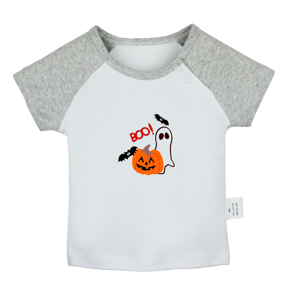 

Funny Cute Halloween BOO Pumpkin Bat Ghost Design Newborn Baby T-shirts Toddler Graphic Raglan Color Short Sleeve Tee Tops