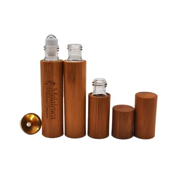 

5ml 10ml 15ML Bamboo Cap Roll On Bottle Essential Oil Glass Bottle Steel Bead Perfume Cosmetic Packaging Roller perfume Bottles