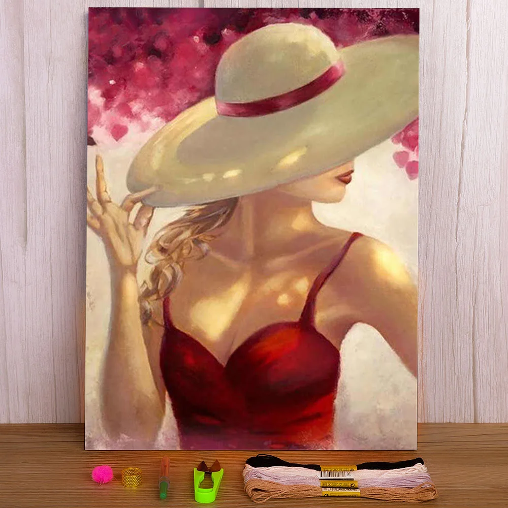 Woman Printed 11CT Cross Stitch Set DIY Embroidery DMC Threads Handiwork Sewing Needlework Knitting For Adults Promotions | Дом и сад