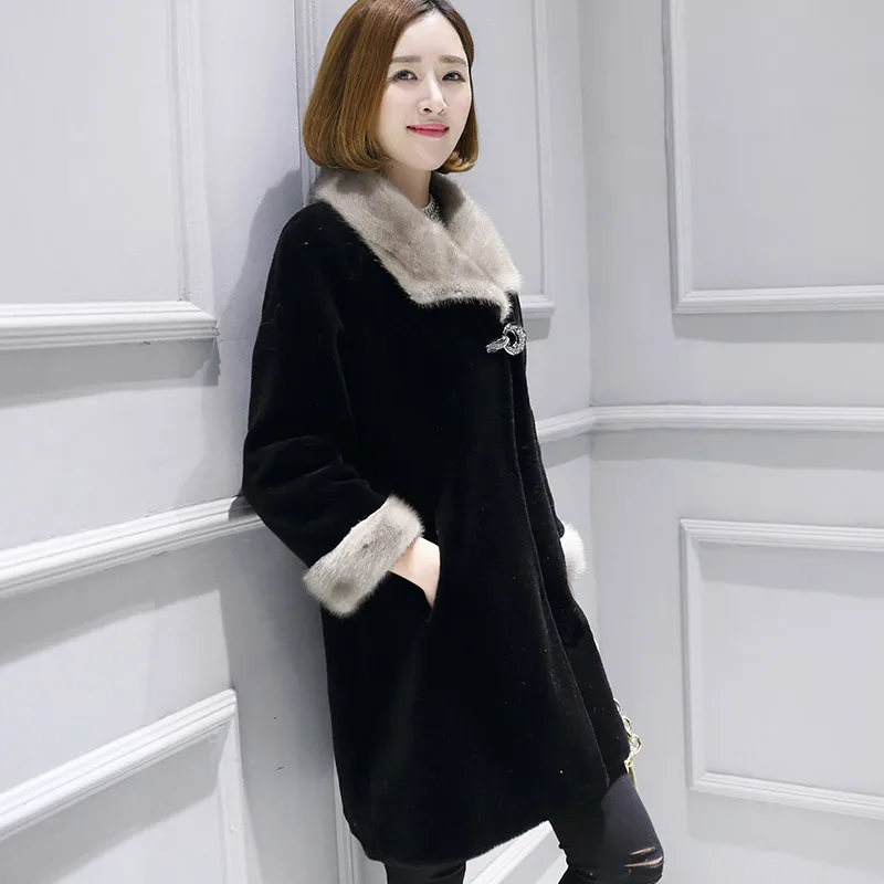 

Autumn Winter Real Fur Coat Women Long Jacket 100% Wool Fur Coat Female Luxury Jackets Mink Fur Collar Manteau Femme KQN18182