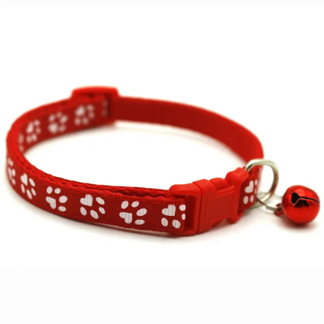 The New Pet Collar, Adjustable Colored Collar with Bell for Positioning and Cat Paw Dog Print Traction Accessories Red