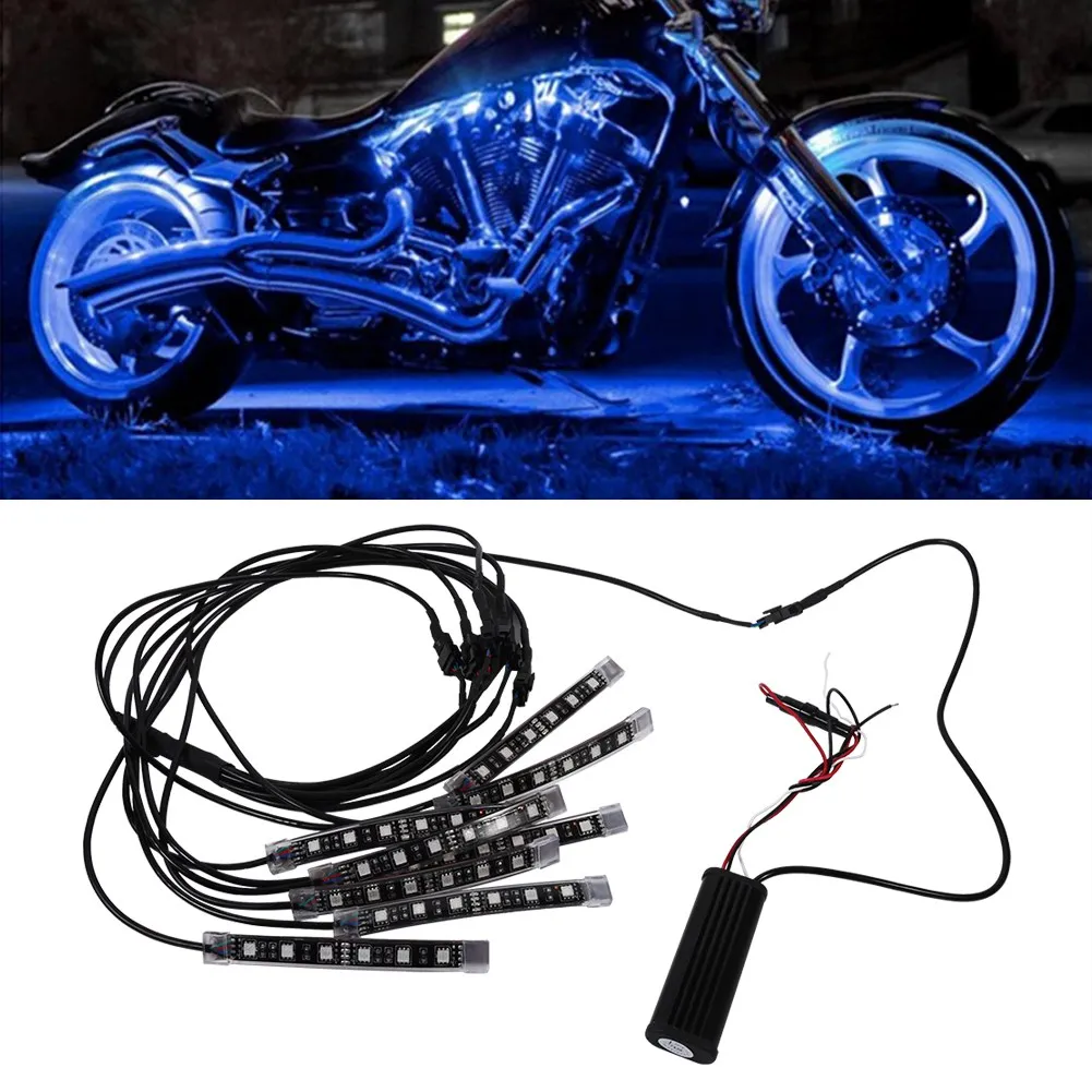 

8pcs Car Motorcycle Strip RGB LED Glow Light Kit Car Motorcycle LED Light Strips Remote Control Dropshipping New