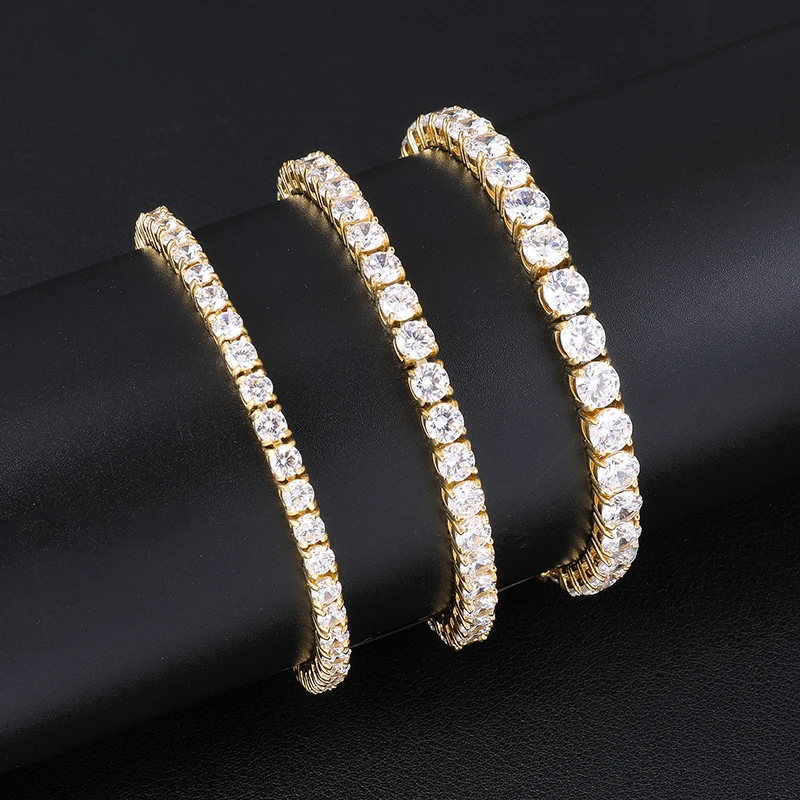 

US7 Hip Hop 1 Row Bling Iced Out Bracelet for Men Rhinestone Tennis Chain Stainess Steel Bracelets CZ Link Chain Jewelry
