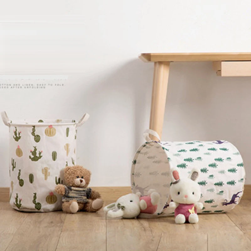 Folding Dirty Laundry Basket 1 PC Kids Toys Organizer Waterproof Cotton Linen Large Capacity Clothes Storage Bag Laundry Basket