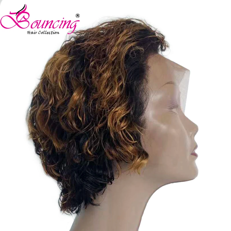 Подпрыгивающие Человеческие волосы remy 13*4 Швейцарский парик фронта шнурка короткий парик Pixie для женщин