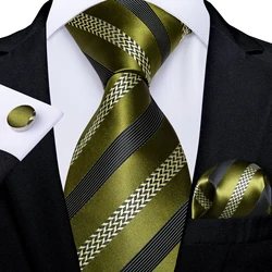 Designer Men's Silk Tie Set Luxury Green Striped Business Wedding Neck Tie For Men Gift Set Wholesale Items For Business