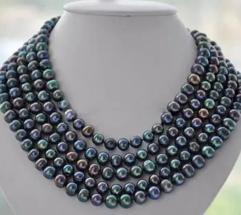 

Fashion jewelry Free Shipping LONG 7-8mm round PEACOCK BLACK Freshwater pearl necklace