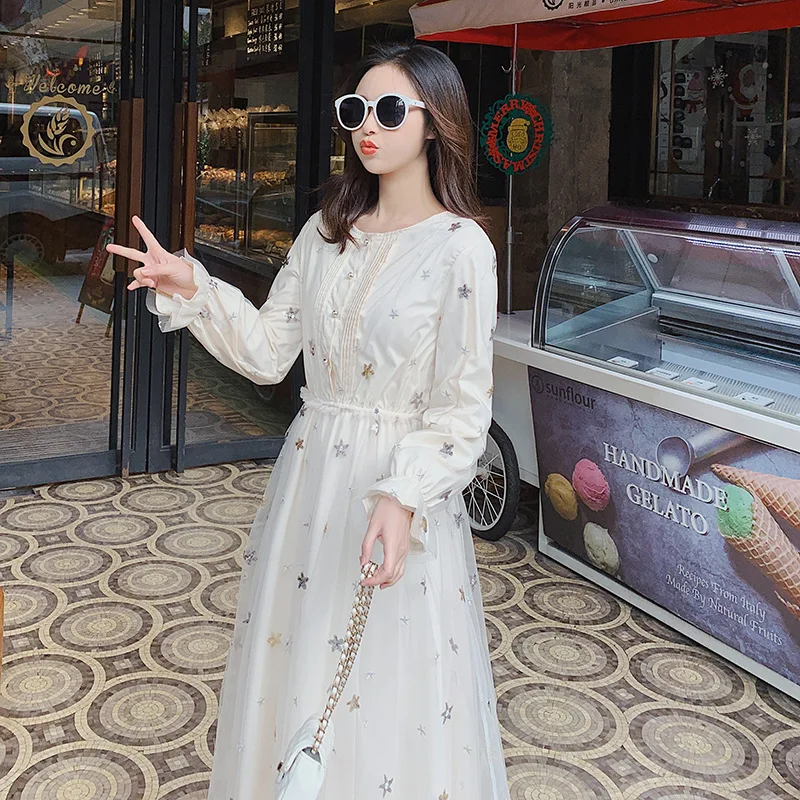 

Pregnant Women Dress Long 2020 Spring Embroidery Gauze Mock Two-Piece Mid-length Loose And Plus-sized Fairy Skirt