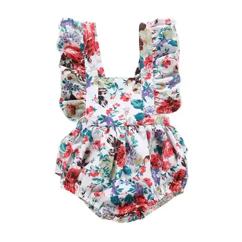 

Baby Newborn Girls Backless Design Flare Sleeve Infant Casual Bodysuit Outfits