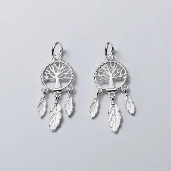 

925 Sterling Silver Famous Dream Catcher Drop Charms Hollow Life Tree And Feather S925 Silver Pendant DIY Women Jewelry Findings