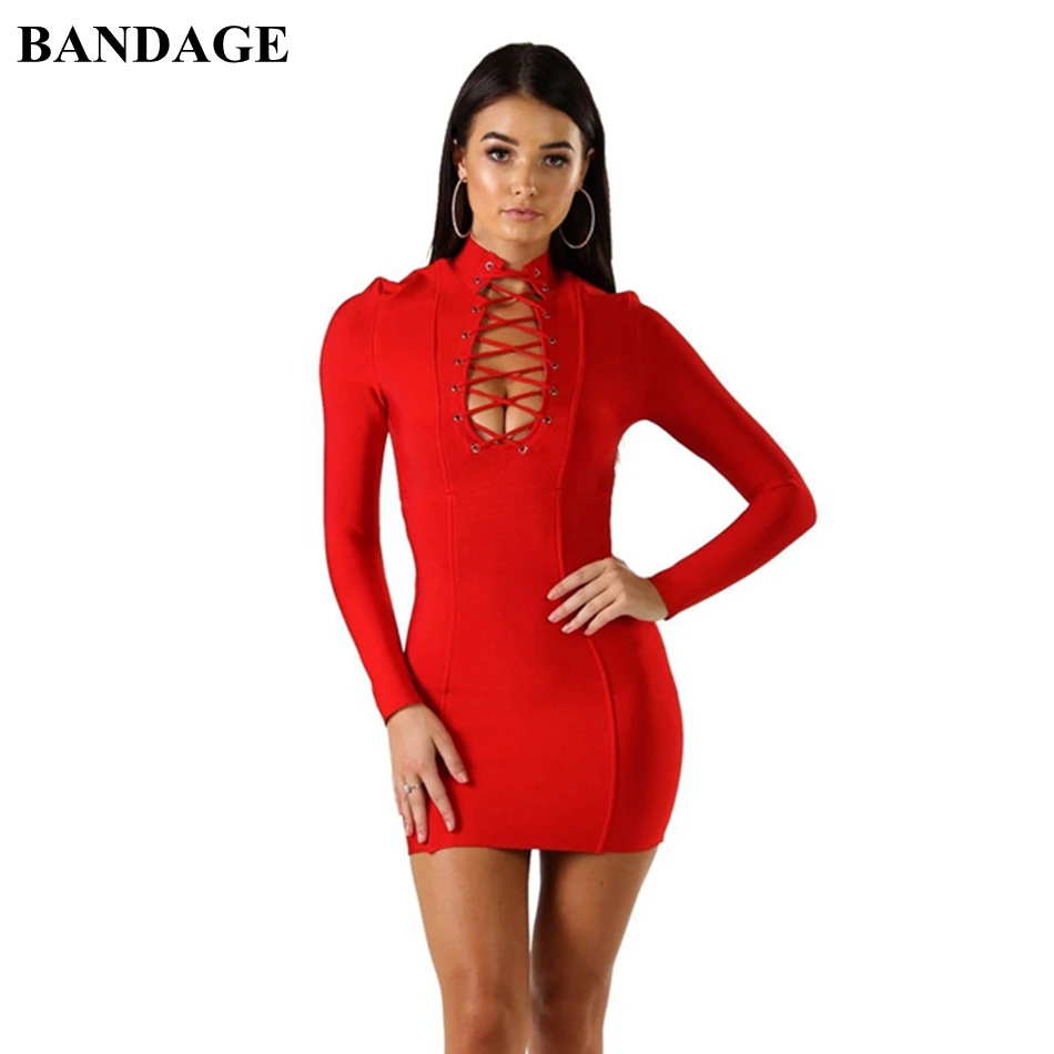 Осеннее Бандажное Черное Красное Желтое сексуальное женское платье Vestidos