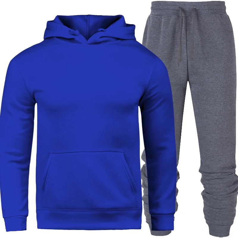 Autumn Winter Fleece Hoodies Men Casual Hooded Warm Sweatshirts Male Thicken Tracksuit 2PC Jacket+Pant Men Sportswear - Цвет: Photo color