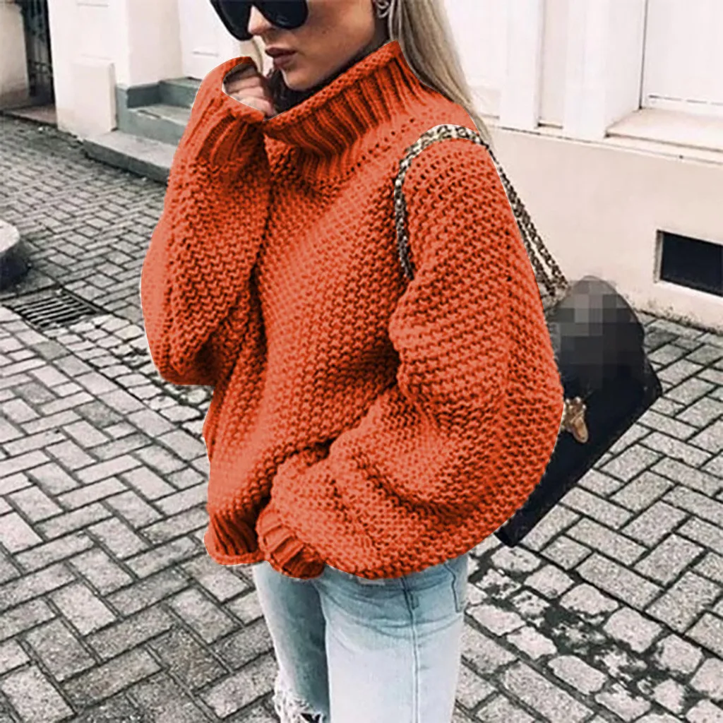 Suéteres de punto de Color sólido para mujer, ropa de calle de estilo Harajuku, Tops de manga larga, suéteres gruesos y cálidos para Otoño e Invierno