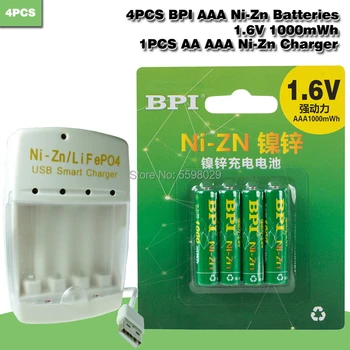 

4Pcs 1.6v AAA 1000mWh rechargeable battery nizn Ni-Zn aaa 1.5v rechargeable battery set +1 pc AA/AAA LiPO4 Ni-Zn USB charger