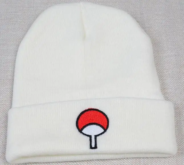 Белый Модные теплые Аниме Наруто семья Uchiha значок логотип вышивка зимние skullies шапочки хип хоп для женщин мужчин черная Лыжная шапка - Цвет: Белый