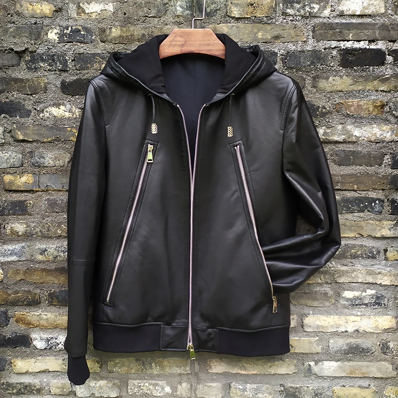 

2020 Genuine Bomber Men Pilot Sheepskin Real Leather Jacket Hooded Aviation Flight Slim Large Size Lambskin Coats