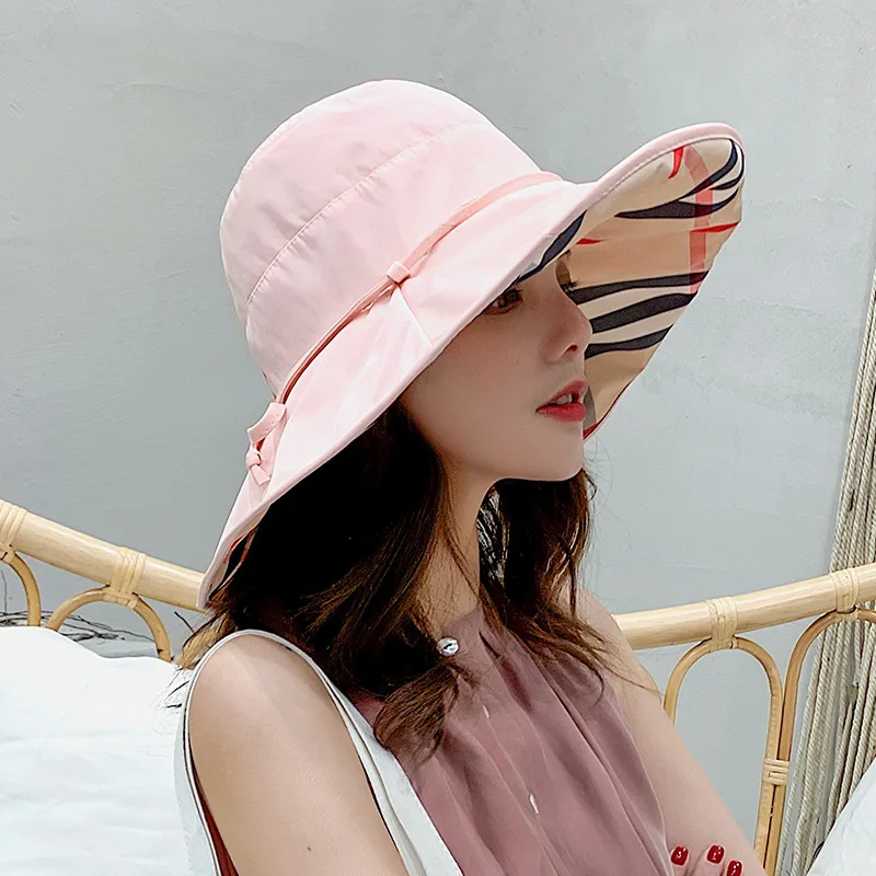 2019 new fisherman hat ladies summer day bow-tie sun Korean version of the simple printed basin |