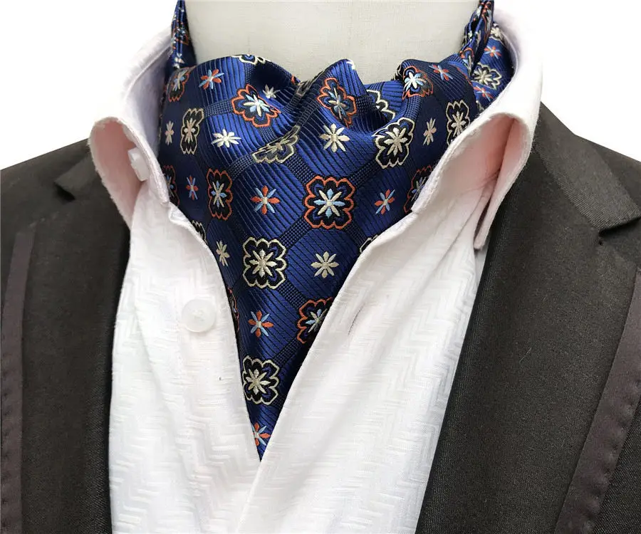 men wearing scarves Designer's Men Neck Ascot Unique Blue Floral Cravat Ties mens head wrap bandana