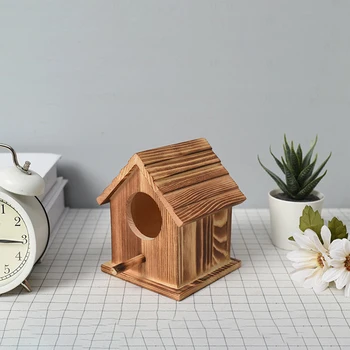 

1pc Wooden Bird Feeder Outdoor Bird Nest Creative House Shape Birds Feeding Tool for Garden Park 13x11x10 cm