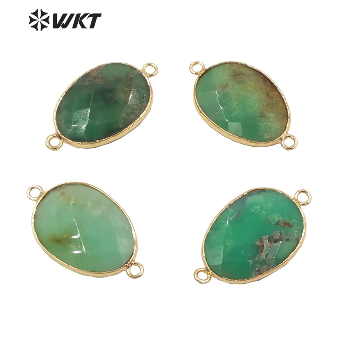 

WT-C299 Classic Hot Sale Natural Stone Necklace Connector Wholesale Green Egg Shape Faceted Stone Connector Jewelry Accessory