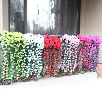 

Hanging Flowers Artificial Violet Flower Wall Wisteria Basket Hanging Garland Vine Flowers Fake Silk Orchid Outdoor Decoration