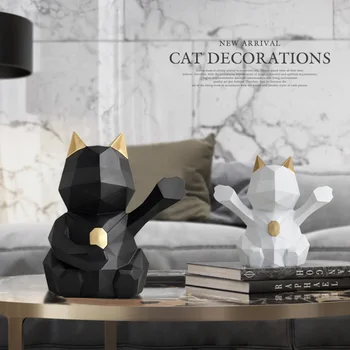 

Home Decoration Cat Figurine for Home Office Statue Resin for Tabletop Desk Ornaments Decor Geometric Animal Europe