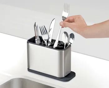 

Cheap Surface Stainless-Steel Cutlery Drainer with Easy-drain Spout Kitchen Storage Cutlery with Base Drain Rack Storage Rack