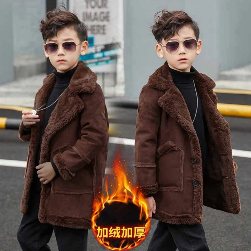 От 3 до 13 лет шерстяное пальто для мальчиков; Новинка года; вельветовое теплое пальто с отложным воротником; детская зимняя куртка для мальчиков; высокое качество