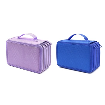 

2Pcs 72 Holes 4 Layers Pencil Case for School Student Oxford Bag Marker Storage Colored Pencils Pen School Supplies - Purple & B