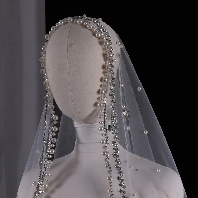 Vintage Pearls With Rhinestone Bride Veils Wedding Headdress bridal veil
