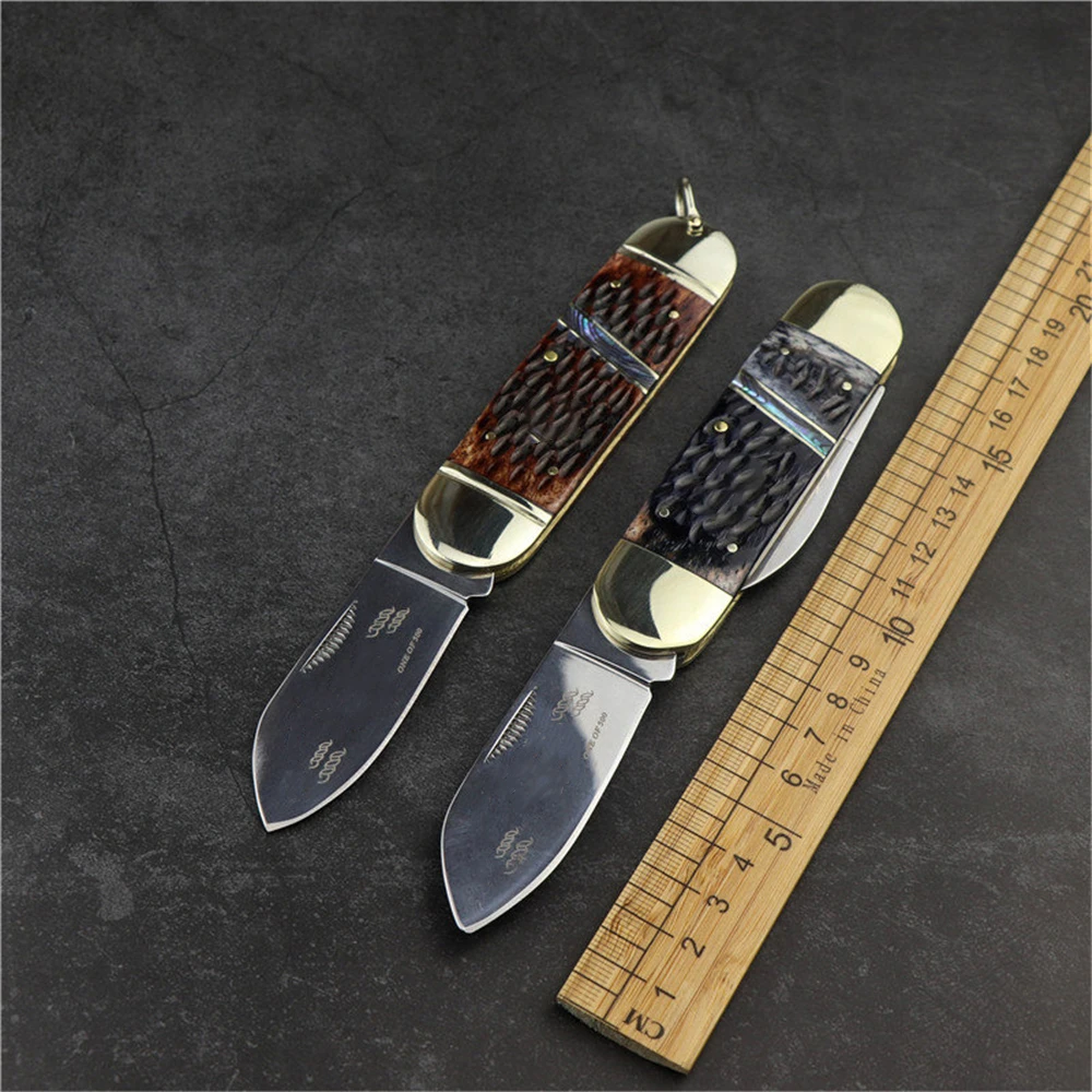 Sunfish light double folding knife fruit knife pure copper dyed beef