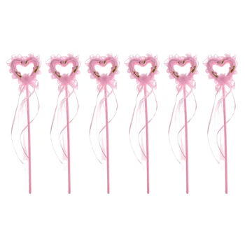 

6 Pieces Princess Pink Heart Shape Princess Fairy Wand for Kids Party