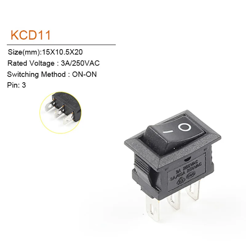 Snap-in Push Button Switch 10 Pcs 10X15mm 3 Pin 3A/250V Mini SPST KCD11 2/3 Position Boat Rocker Power Switches
