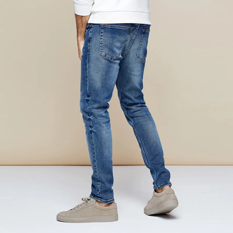 KUEGOU осенние хлопковые синие потертые обтягивающие джинсы для мужчин, уличная одежда, брендовые облегающие джинсовые штаны для мужчин, Стрейчевые брюки 2958