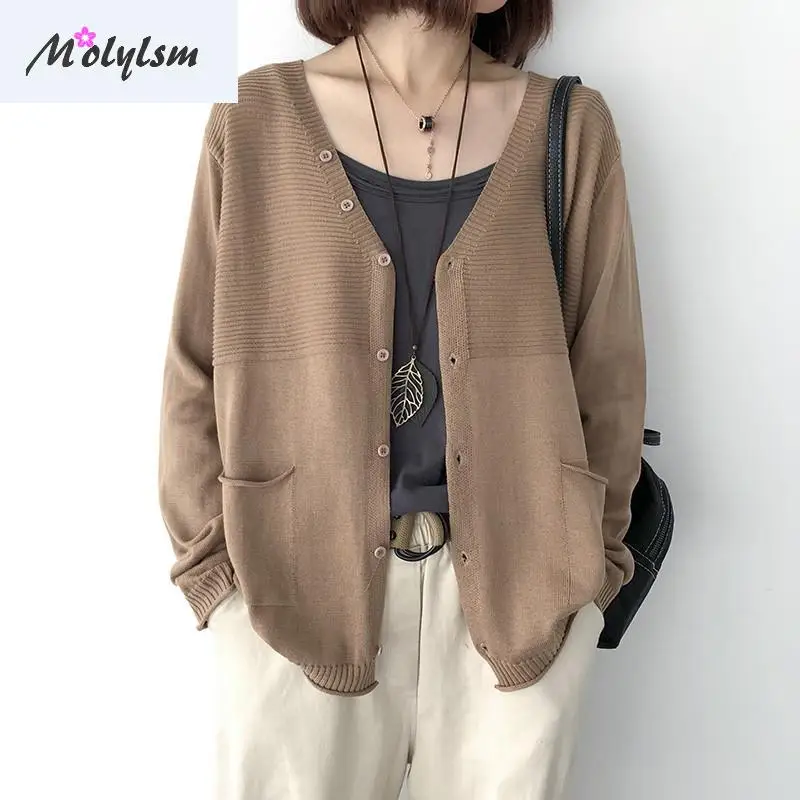 

Knitted Cardigan Women's Spring And Autumn New Style Loose And Lazy Small With Thin Foreign Style Women's Sweater Jacket Short