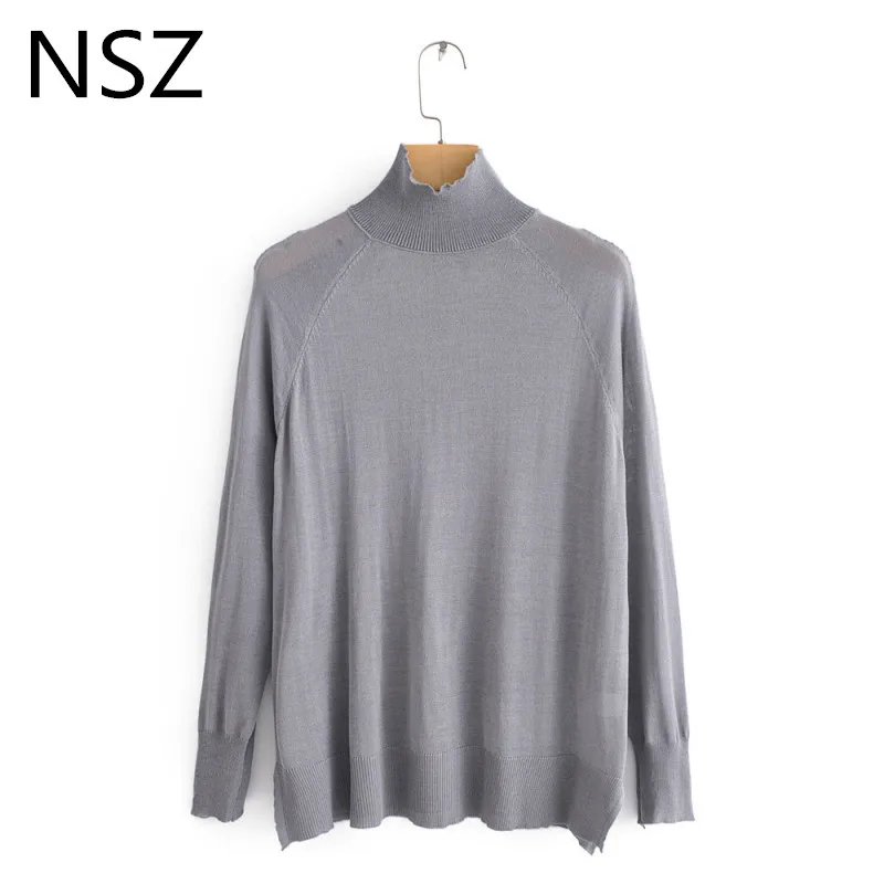 

NSZ Women Solid Turtleneck Sweater Long Sleeve Basic Top Casual Knitted Pullover Pull Femme Jumper